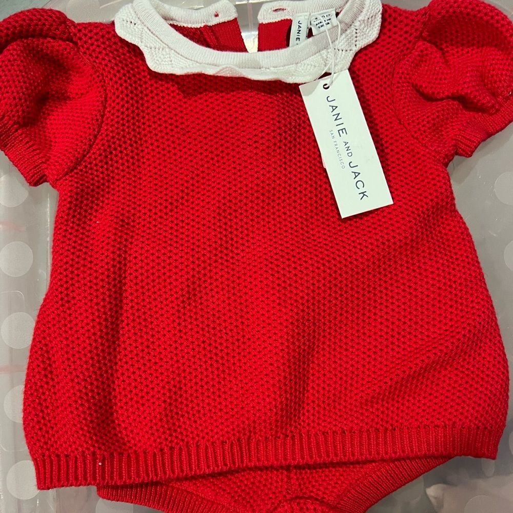 Janie & Jack Knit Set Red & White 6-12 months - Picture 1 of 4